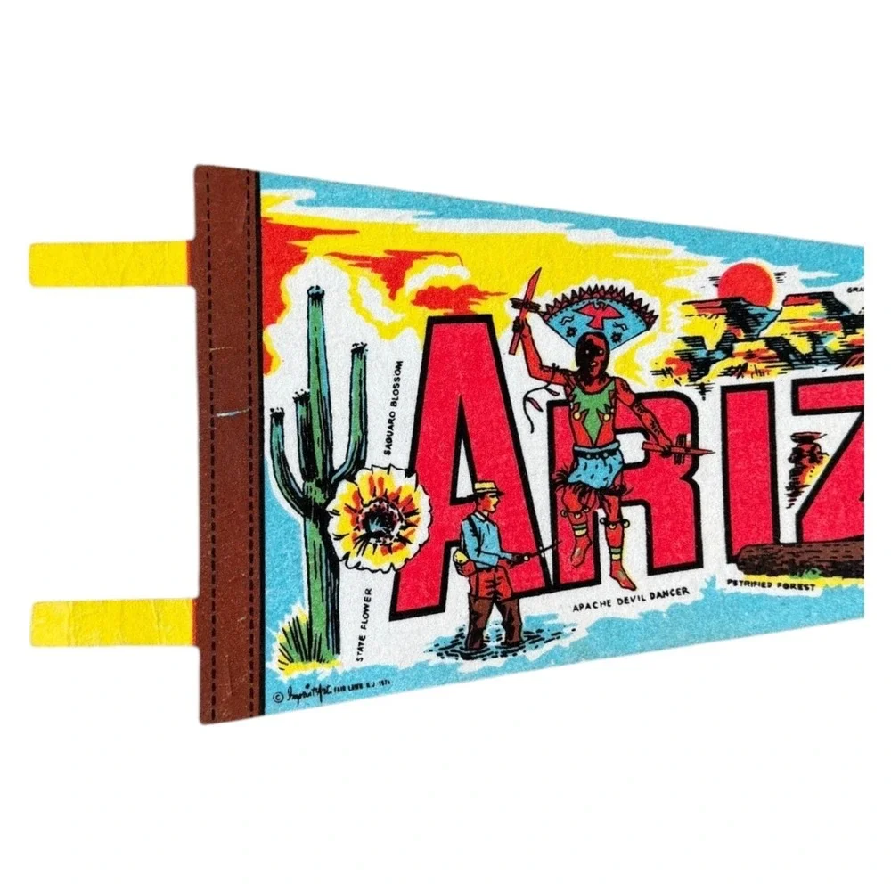 Vintage 1970‎ Arizona Felt Pennant Souvenir Banner Imperial Art Travel Route 66